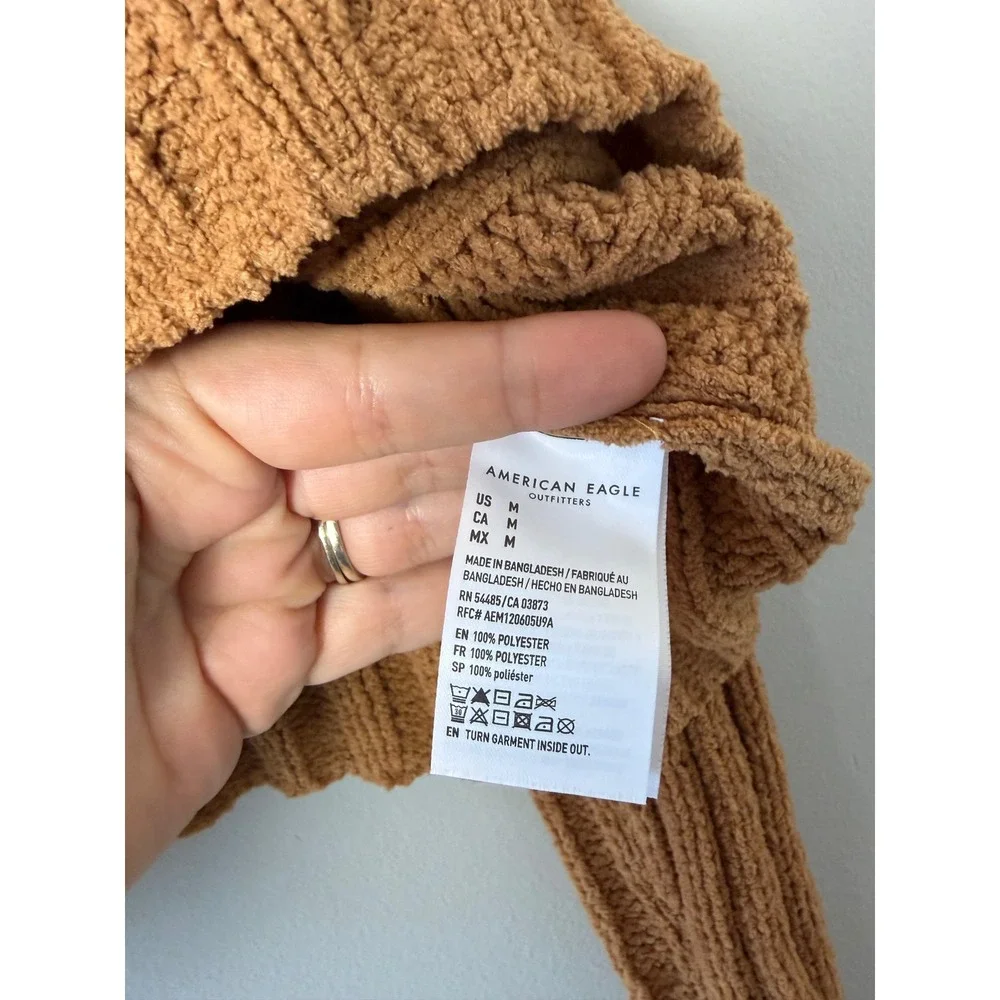American Eagle Chenille Mock Neck Ribbed Crop Sweater Caramel Brown Women' Med
